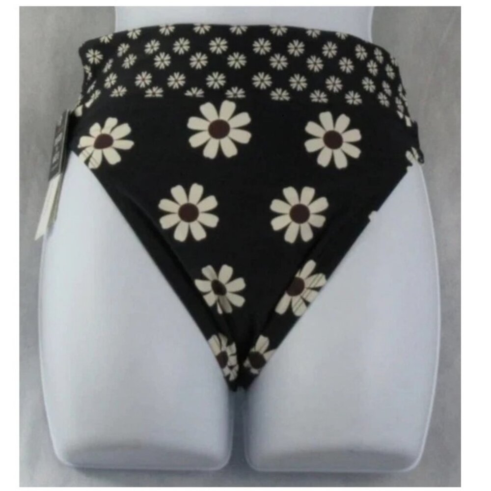 NWT Salt + Cove Juniors High-Waisted Bikini Bottom Swimsuit, Black Daisy